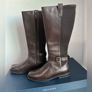 Cole Haan Cape Stretch Boot Chocolate Brown Water Resistant Size 7.5B